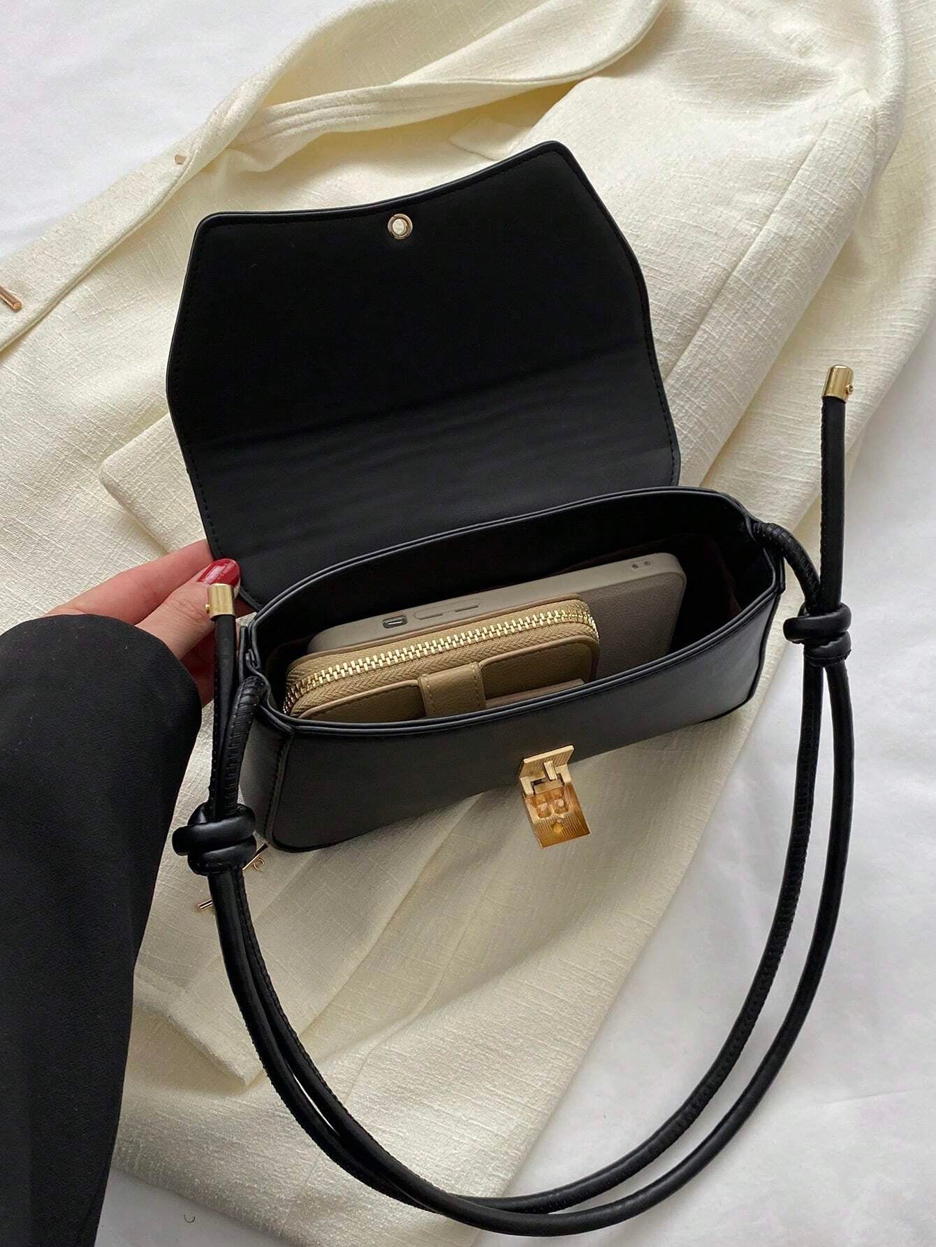 Retro Lightweight, Business Casual Black Flap Bag Vintage Knot Detail PU for Teen Girls Women College Students, Rookies & White-Collar Workers Perfect for Office, College, Work, Business, Commute, Outdoors, Travel, Outings, Retro Inspired Vintage Bag for Women