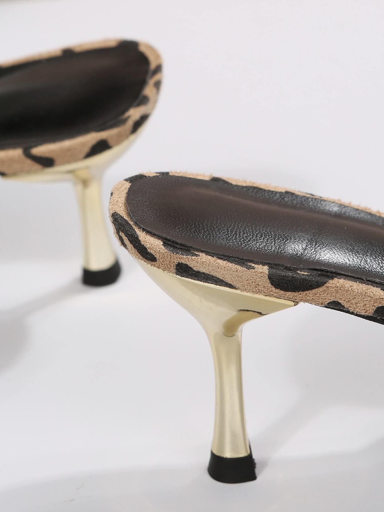 New Arrival Pointed Toe Leopard Print Bow Decor Mid Heel Mules, Fashionable EU Style, Early Autumn