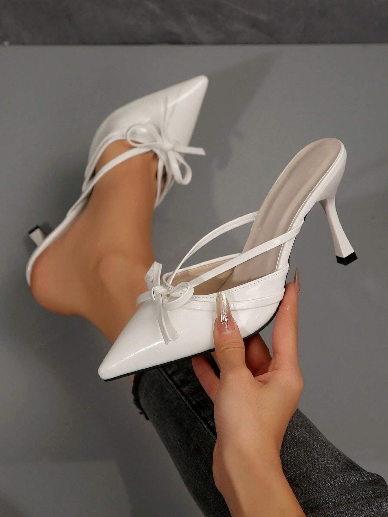 New Arrival Pointed Toe Leopard Print Bow Decor Mid Heel Mules, Fashionable EU Style, Early Autumn